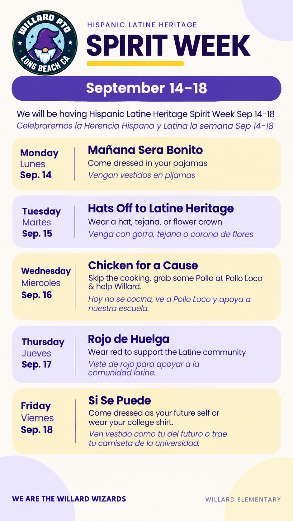 Hispanic Latine Heritage Spirit Week flyer